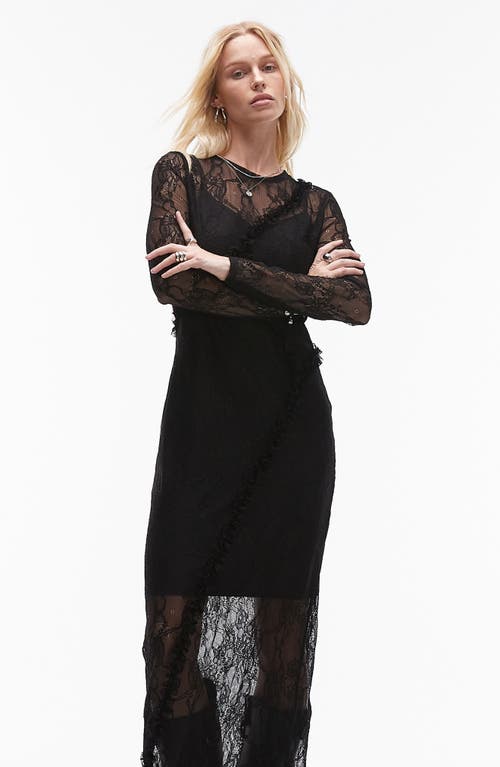 TOPSHOP TOPSHOP LACE & RUFFLE LONG SLEEVE MAXI DRESS