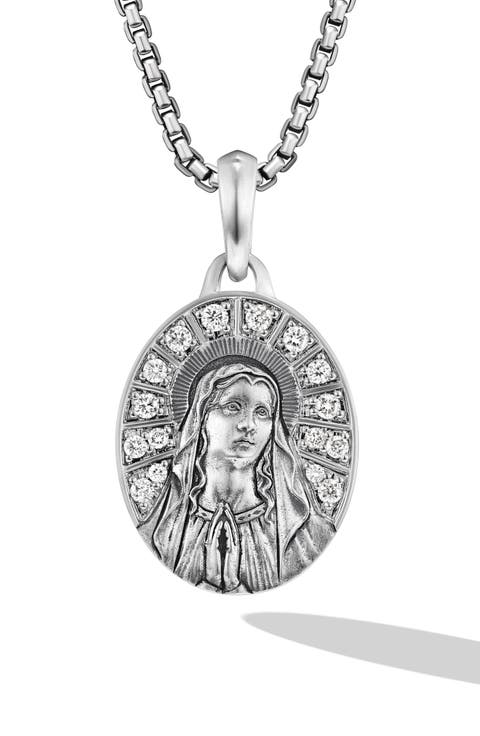 Mary Amulet in Sterling Silver with Diamonds