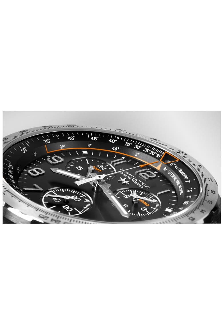 Khaki Aviation X-Wind Chronograph GMT Silicone Strap Watch, 46mm, Alternate, color, BLACK/ SILVER