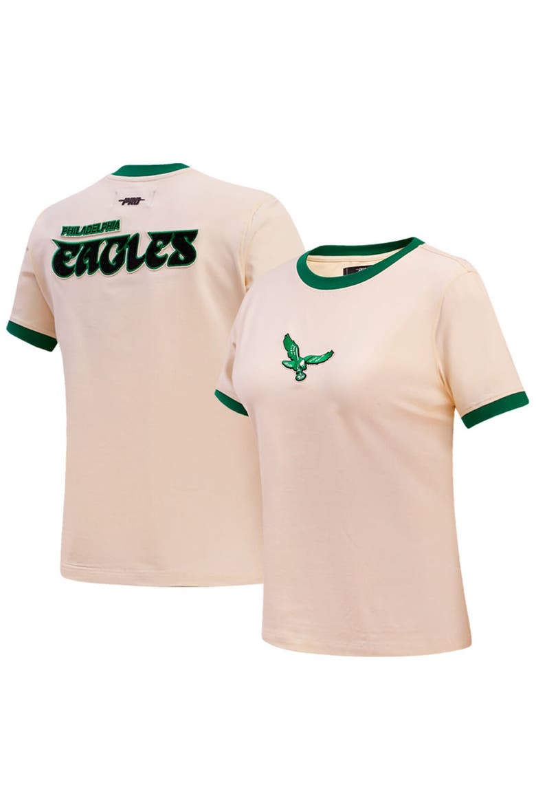 Women's Pro Standard Cream Philadelphia Eagles Retro Classic Ringer T-Shirt, Alternate, color, Cream