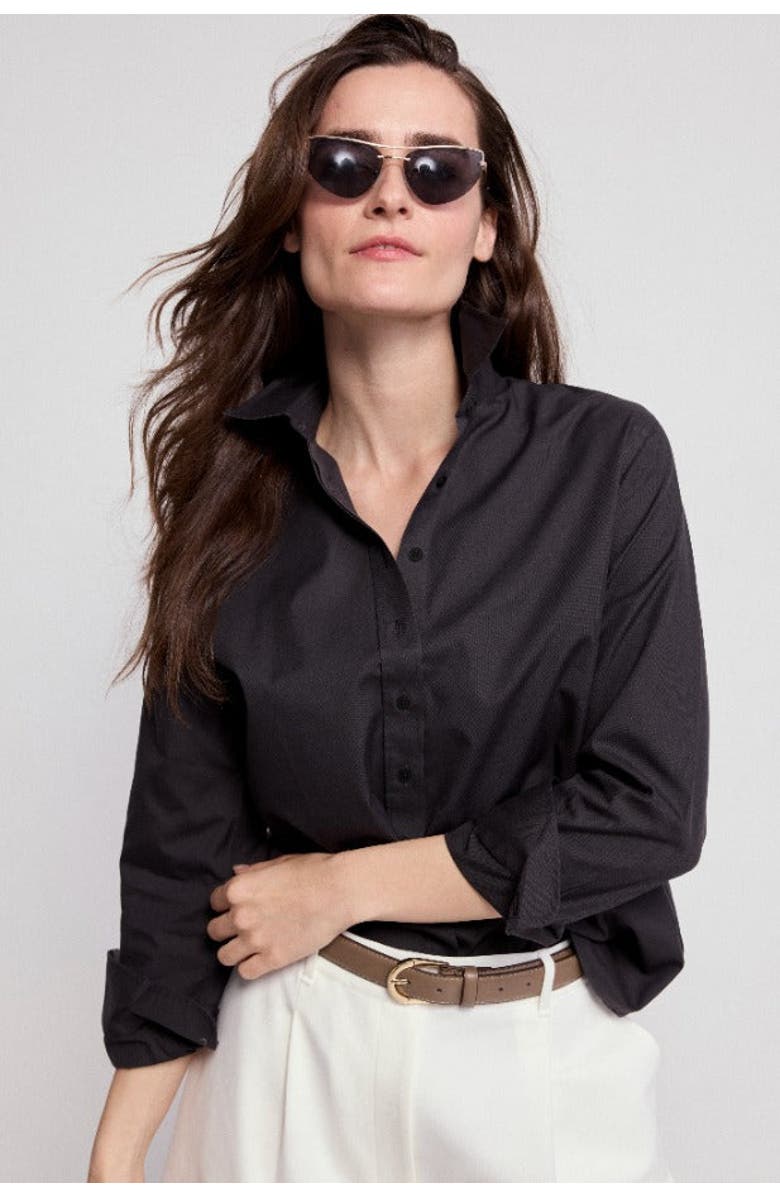 The Shirt by Rochelle Behrens The Jet Set Boyfriend Shirt, Alternate, color, Black