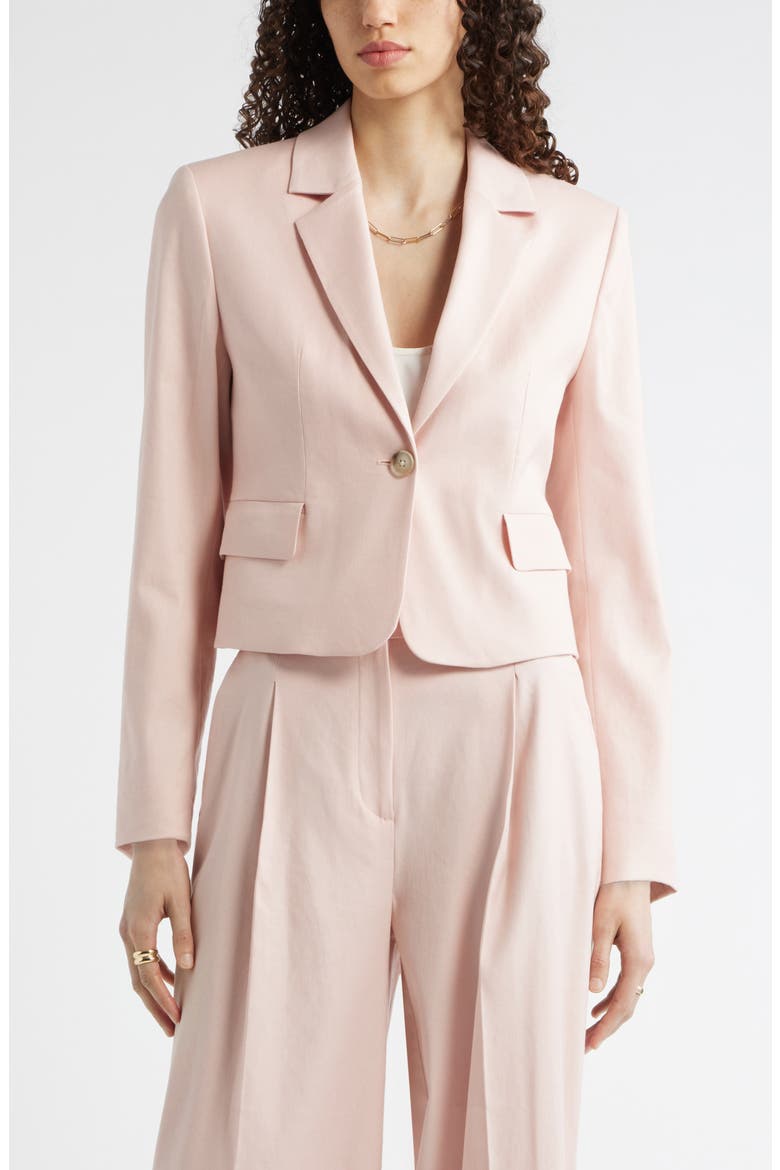 Crop One-Button Linen Blend Blazer, Main, color, PINK SMOKE