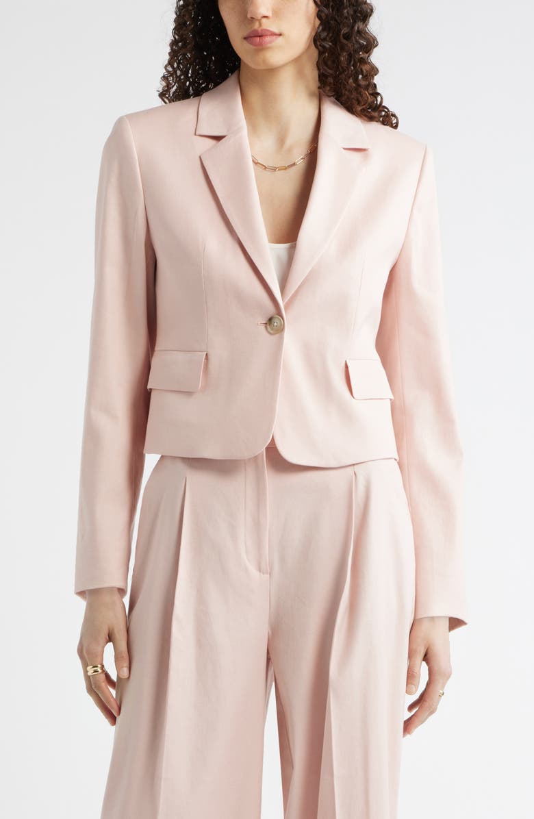 Nordstrom Crop One-Button Linen Blend Blazer, Main, color, Pink Smoke