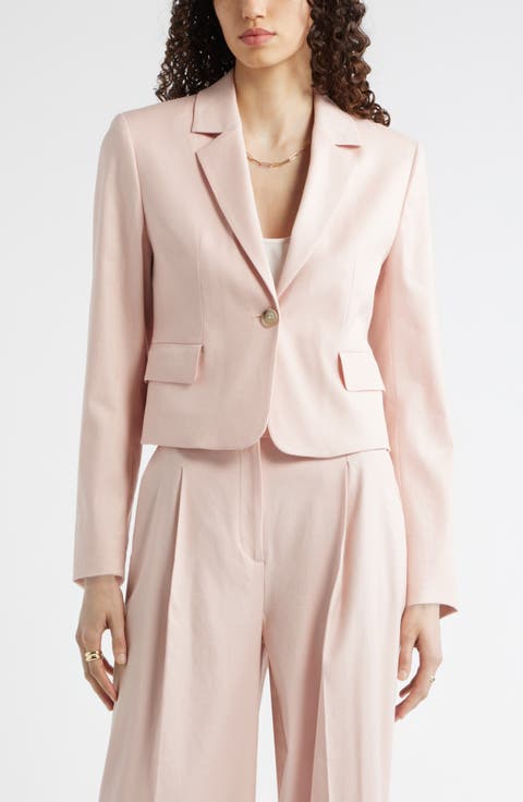Crop One-Button Linen Blend Blazer