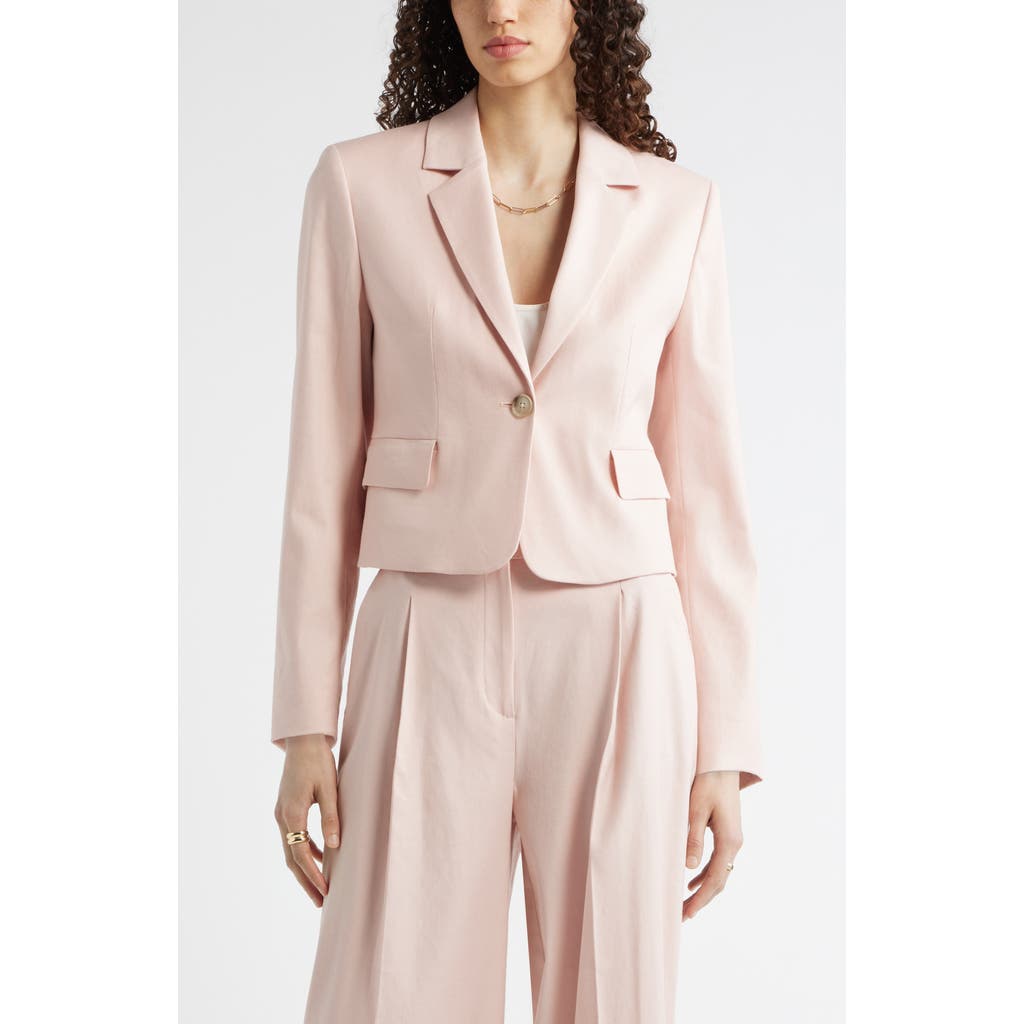 Nordstrom Crop One-button Linen Blend Blazer In Pink Smoke