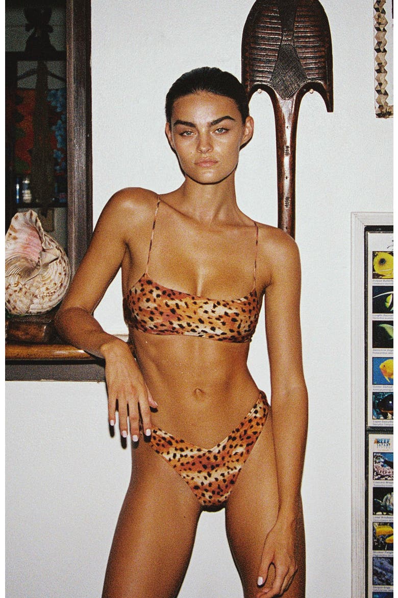 Le Sporty Bralette Scoop Bikini Top, Alternate, color, GOLDEN LEOPARD