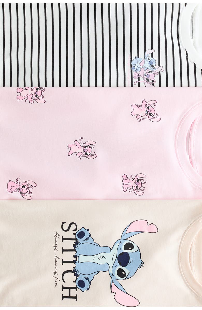 H&M 3-pack printed jersey tops, Alternate, color, Beige/Lilo & Stitch