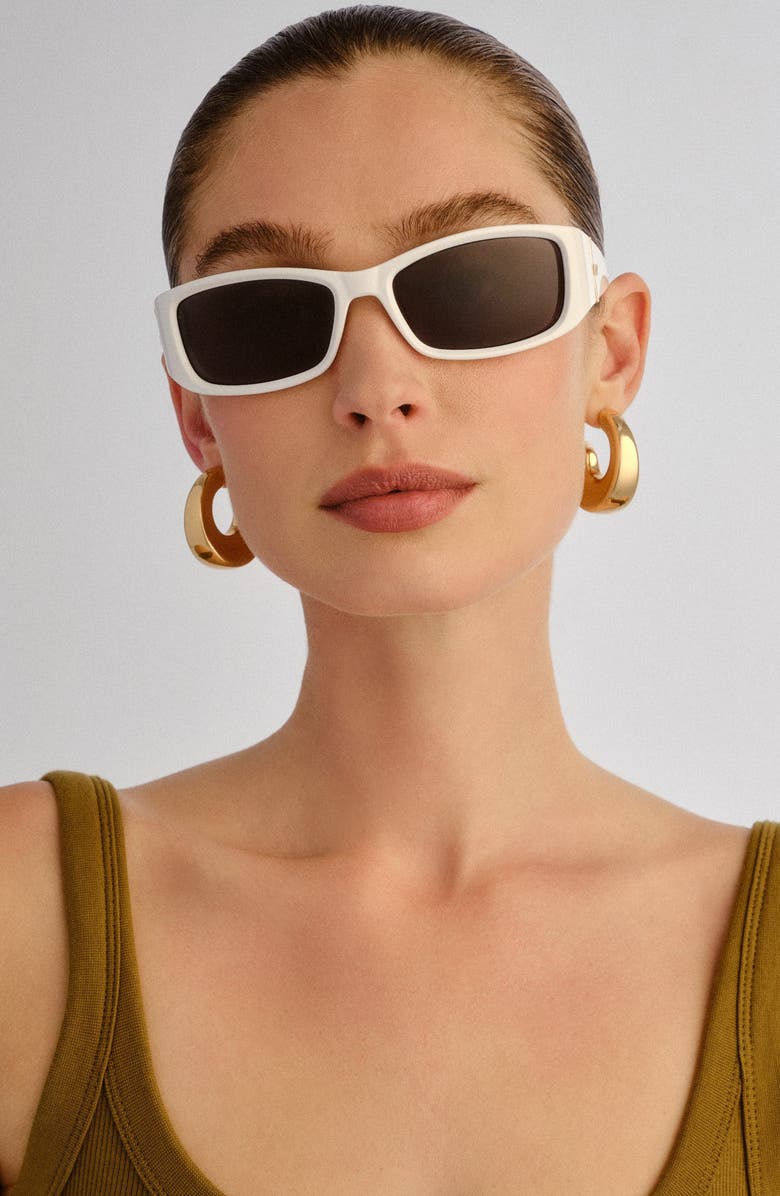 Le Specs Du Jour 60mm Rectangular Sunglasses, Alternate, color, Optic White / Smoke Mono