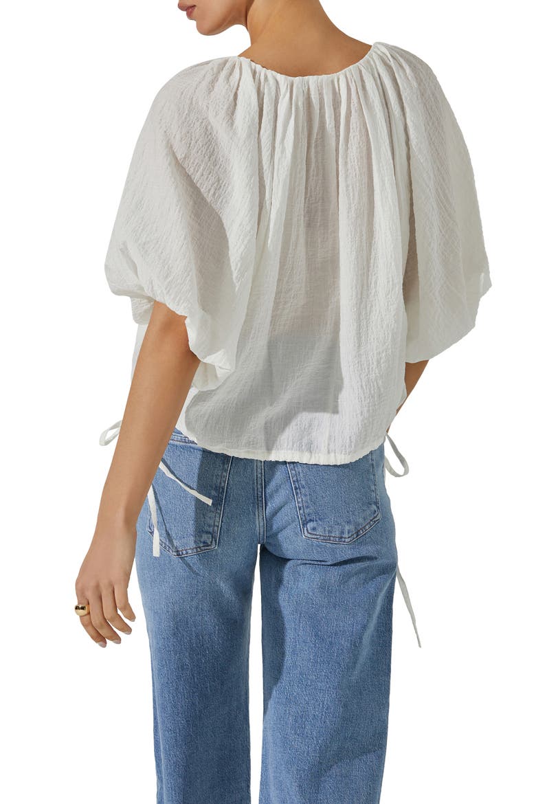 Puff Sleeve Side Tie Top, Alternate, color, WHITE