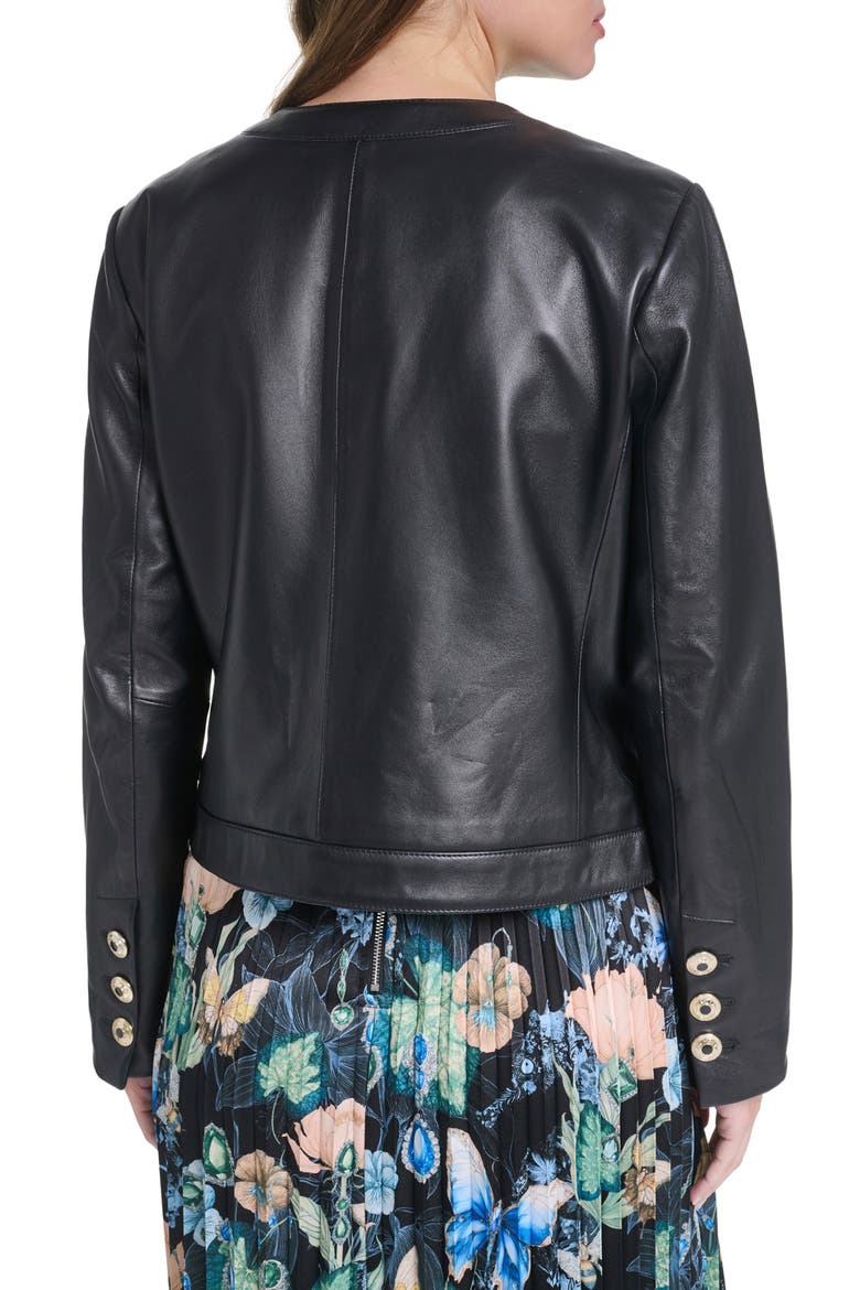 Collarless Leather Jacket, Alternate, color, BLACK