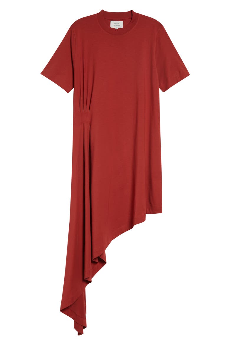 Igari Asymmetric Pleated Cotton Knit Dress, Alternate, color, RED