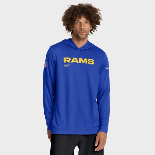 Nike Royal Los Angeles Rams Sideline Pure Fury Performance Long Sleeve Hoodie T-shirt In Blue