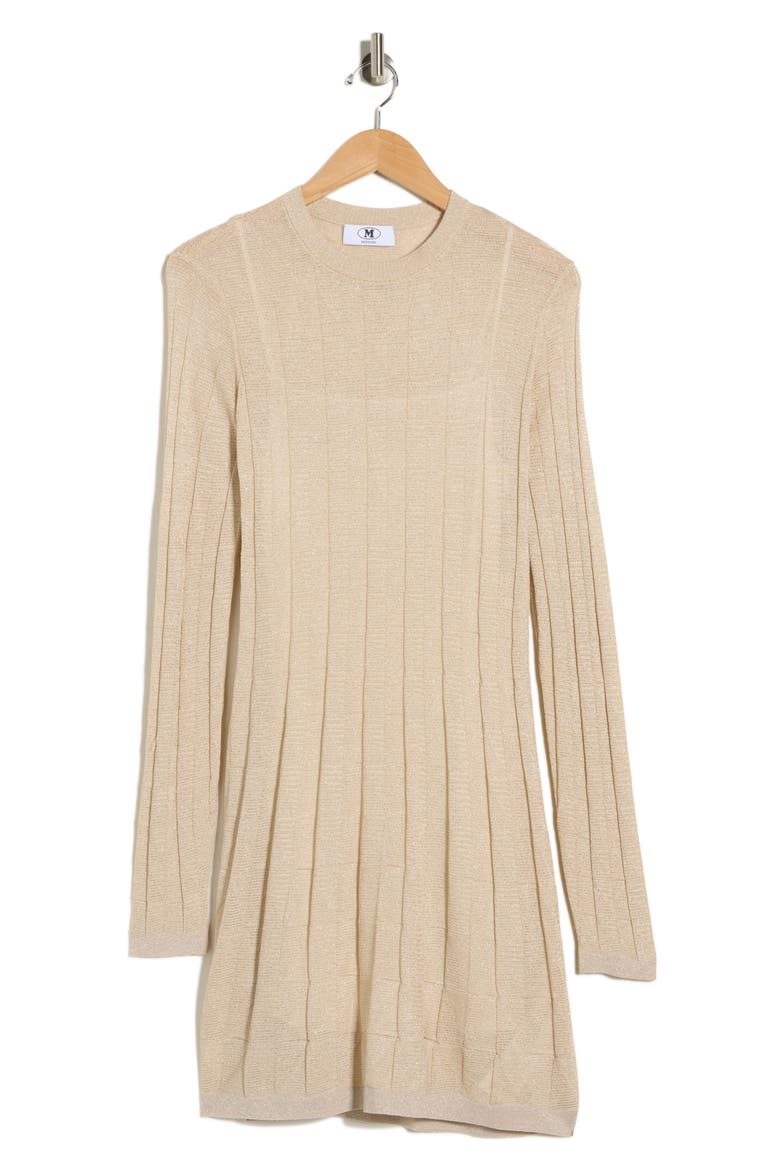 Metallic Long Sleeve Rib Sweater Minidress, Alternate, color, SOLID COLOR CREAM
