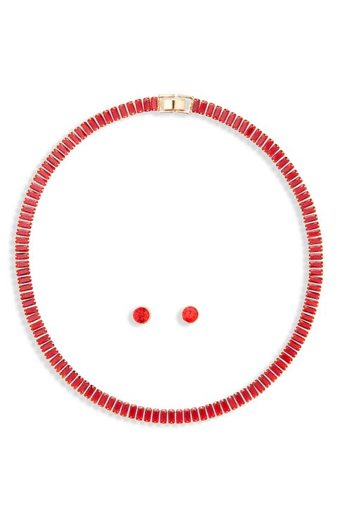 Tennis Necklace & Stud Earrings Set