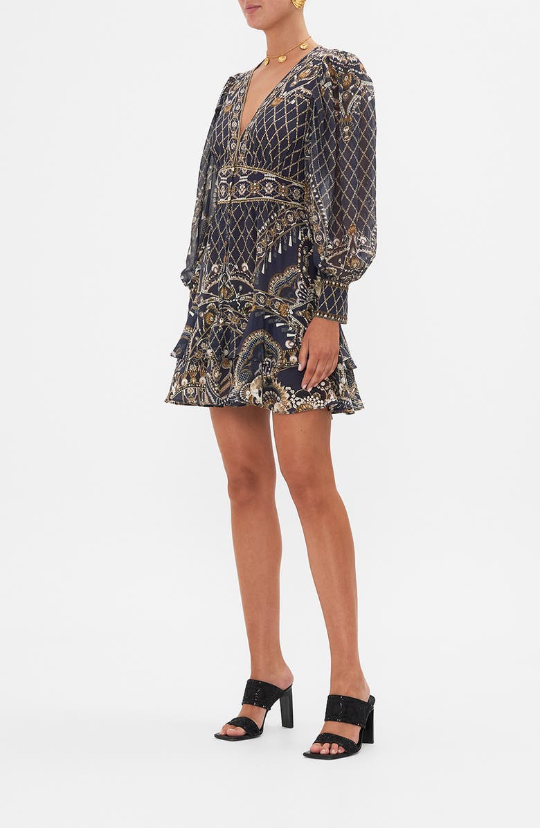 Camilla Dance with the Duke Frill Long Sleeve Silk Minidress, Alternate, color, 