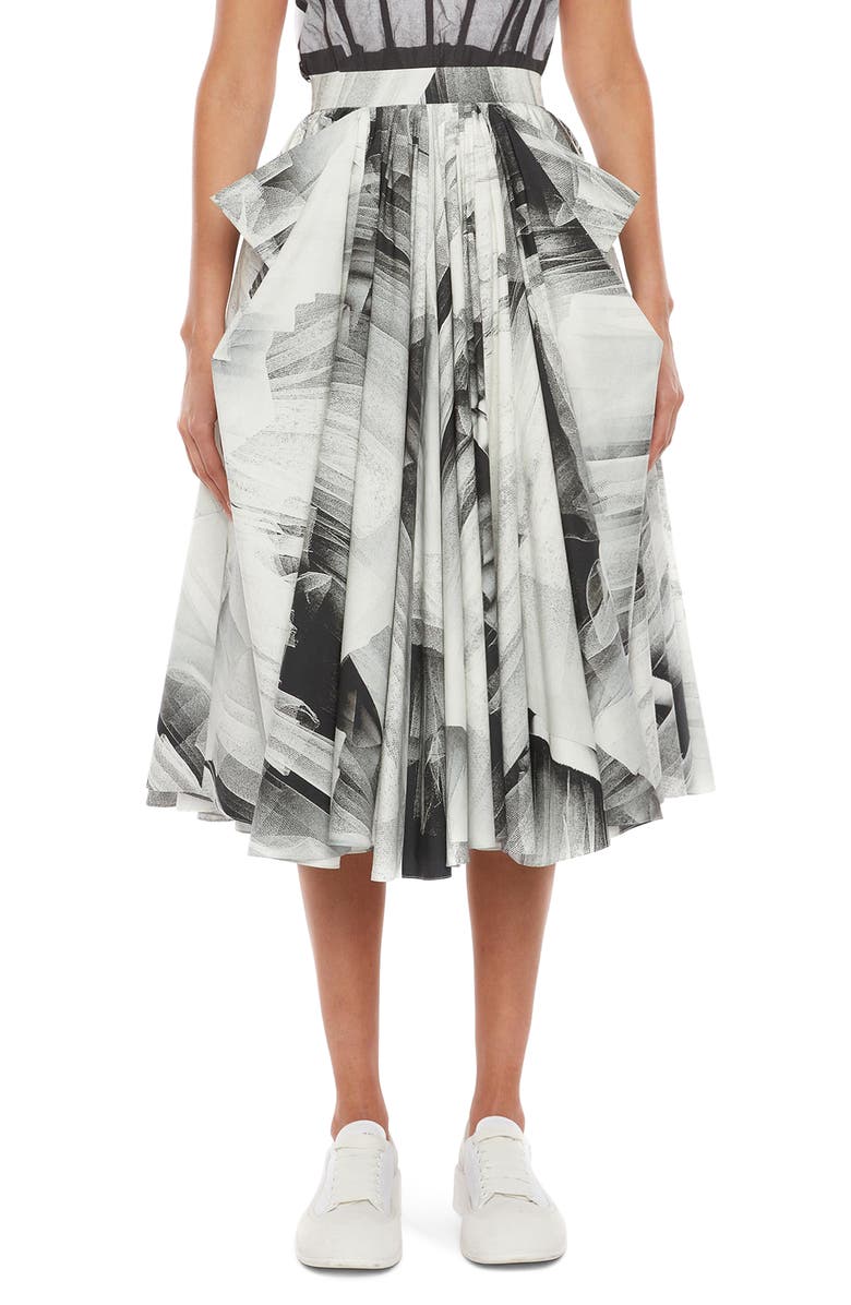 McQueen Alexander McQueen Tulle Print Cotton Skirt, Main, color,