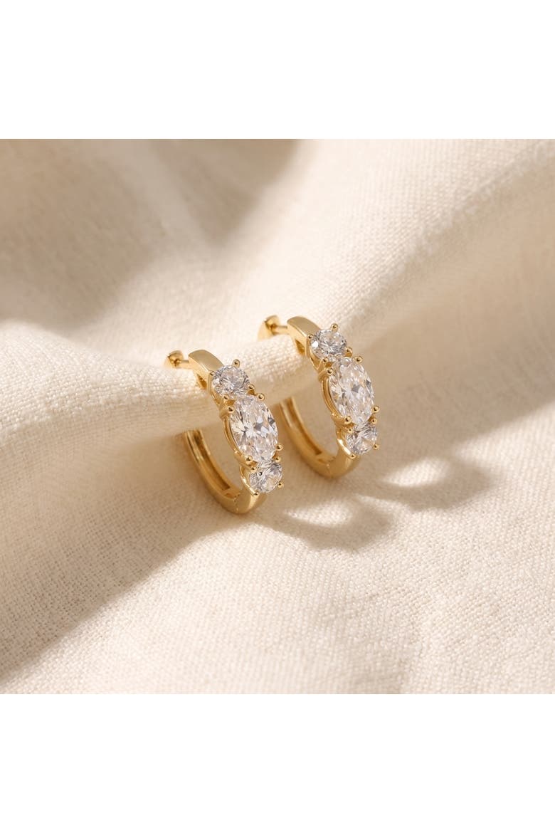 2 1/2Ct Diamond 3-Stone Hoops 14k or Gold Lab Grown 5/8" Tall, Alternate, color, 14k Yellow Gold