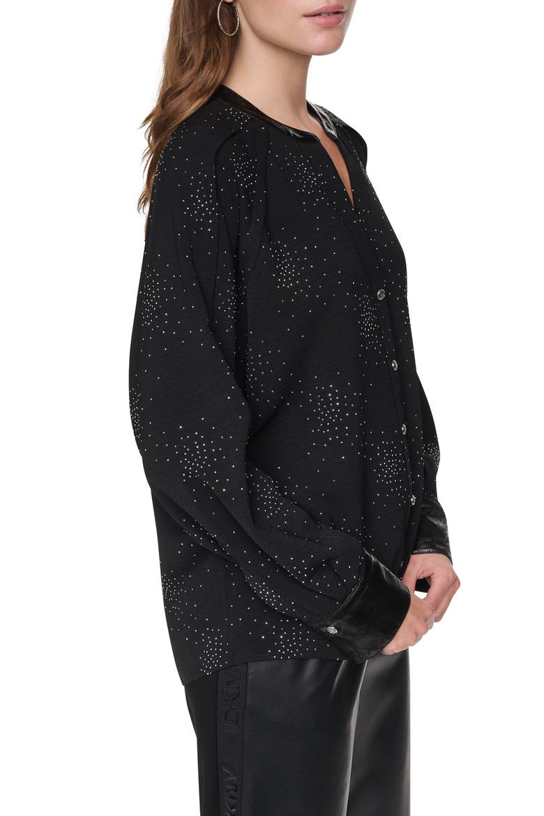 Firework Embellished Shirt with Faux Leather Cuffs, Alternate, color, BLACK