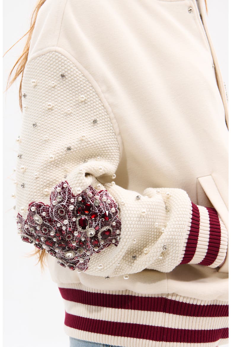 Crystal 13 Logo Bomber Jacket, Alternate, color, CREAM MULTI