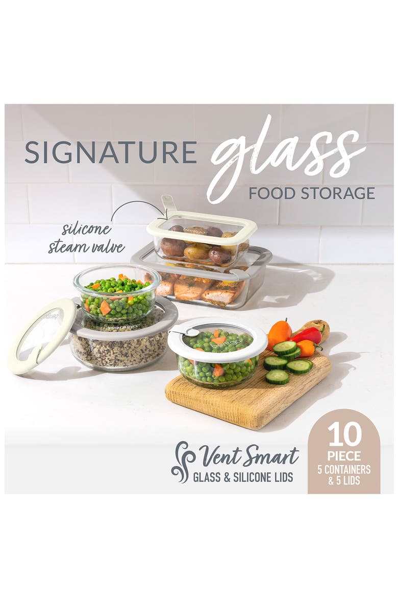 Glass Signature 10-Piece Glass Food Storage Set, Alternate, color, WHITE STONE
