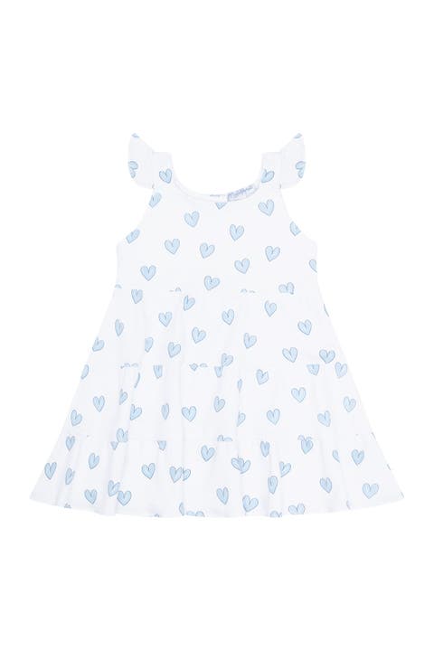 Blue Heart Print Ruffle Dress - Toddler