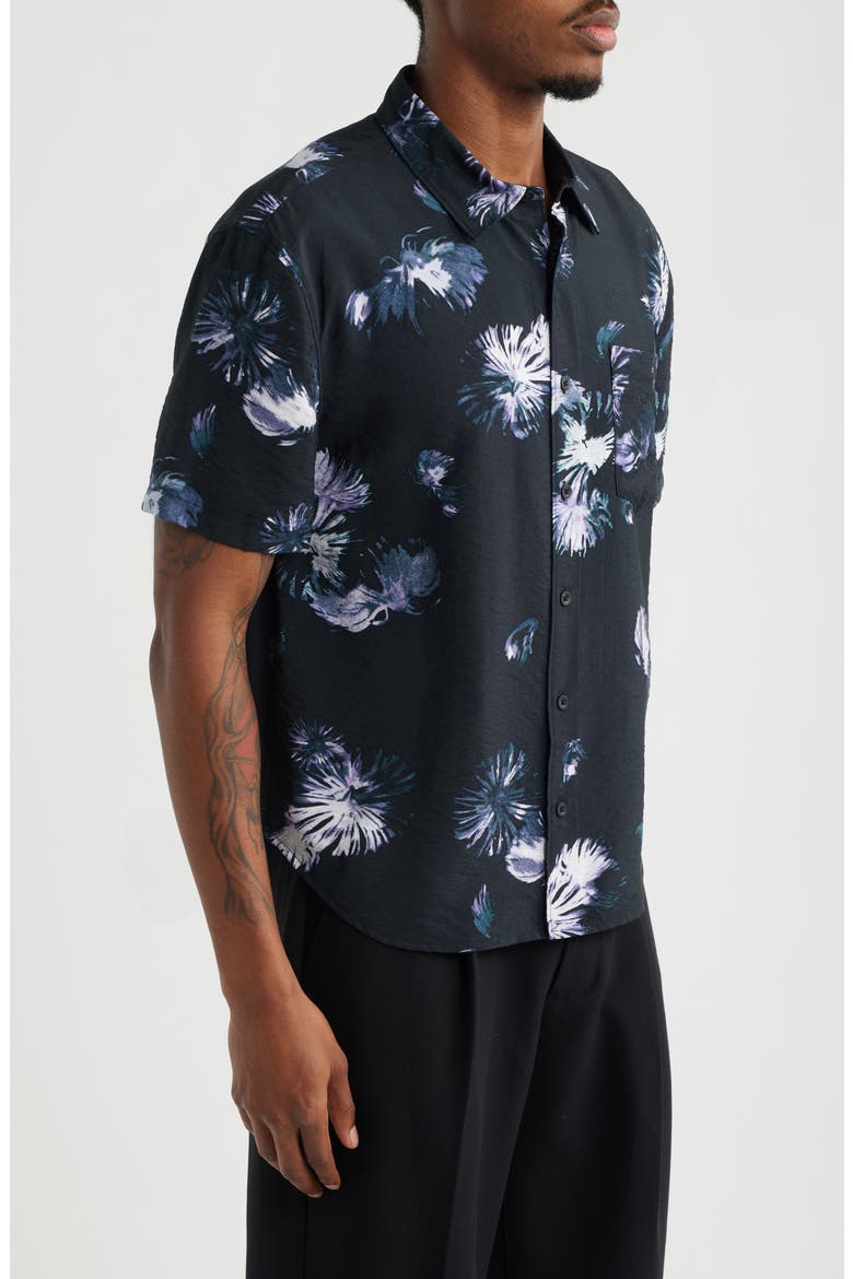 Floral Print Relaxed Short Sleeve Button-Up Shirt, Alternate, color, BLACK ILLUMINATED BLOOMS
