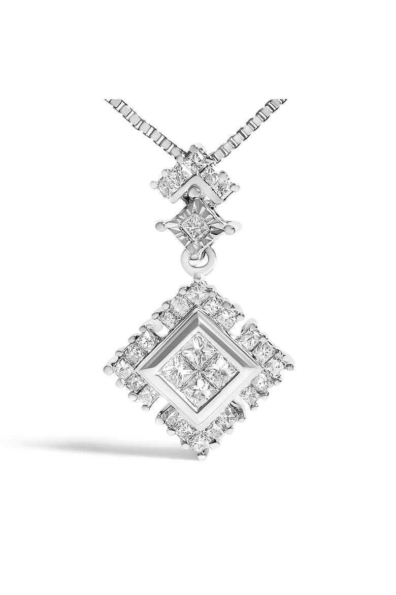 10K White Gold 1/2 Cttw Princess Cut Rhombus Drop Pendant Necklace, Alternate, color, White Gold