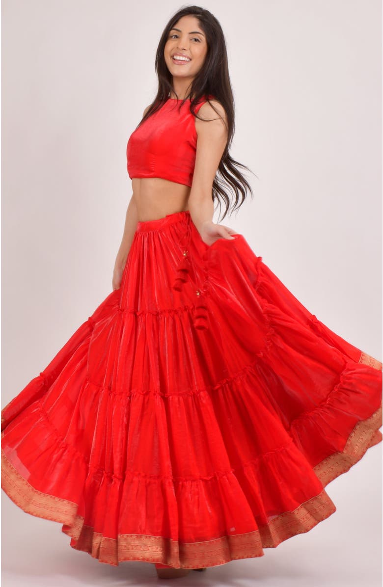 RAAS Cherrie Shimmer Tiered Lehenga Choli, Alternate, color, Red