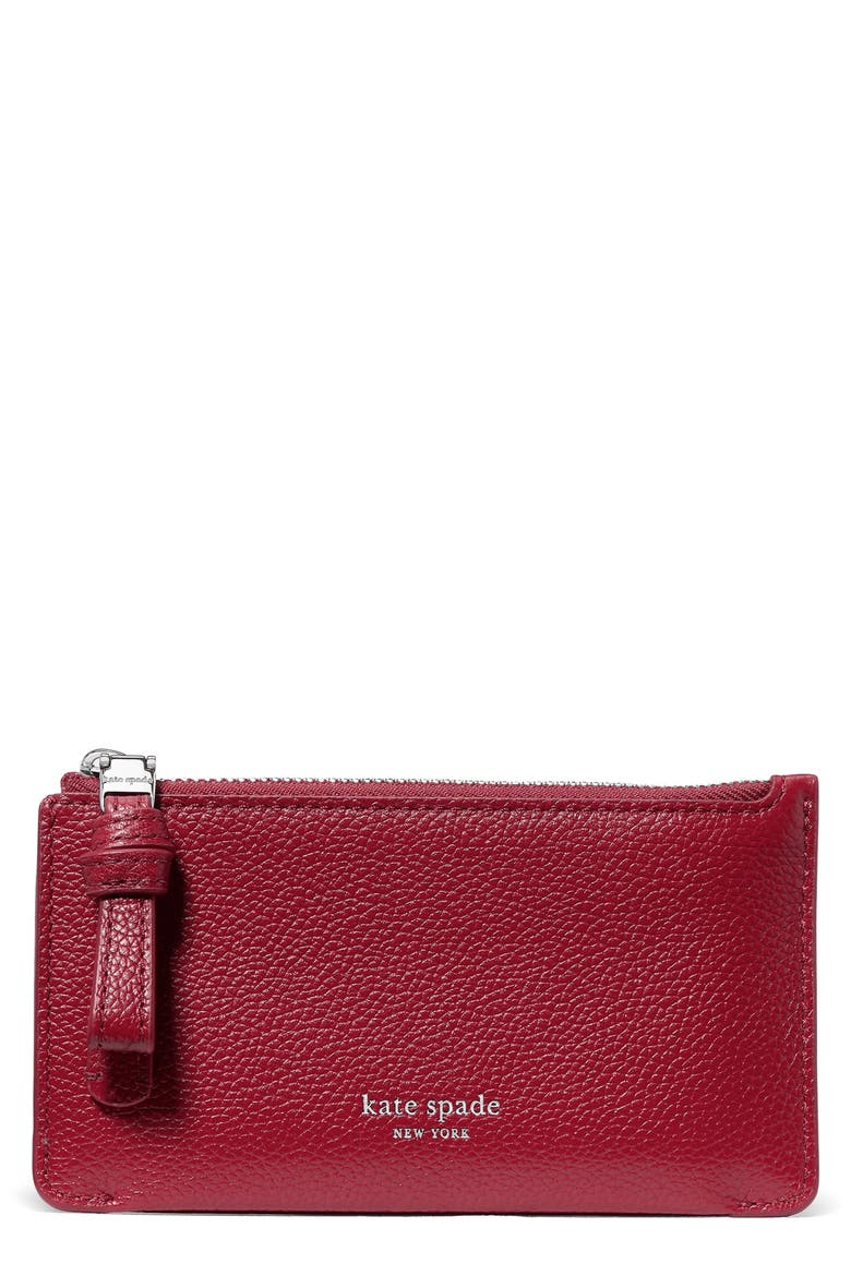 loop pebbled leather card case, Main, color, RED JAM