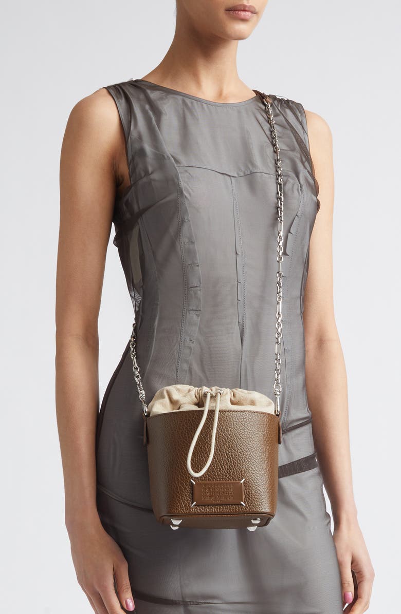 Maison Margiela Small 5AC Leather Bucket Bag, Alternate, color, Field/ Stone