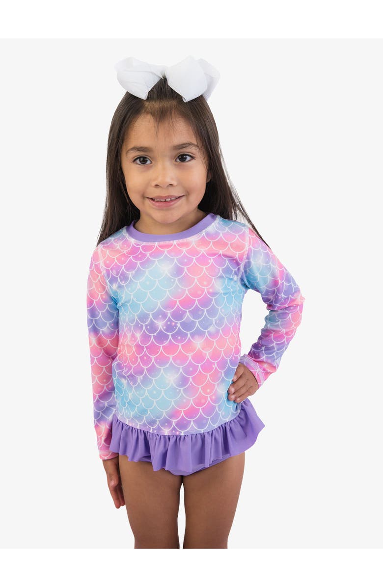 RuffleButts UPF50 Long Sleeve Rash Guard Bikini, Alternate, color, Shimmer Mermaid Tale