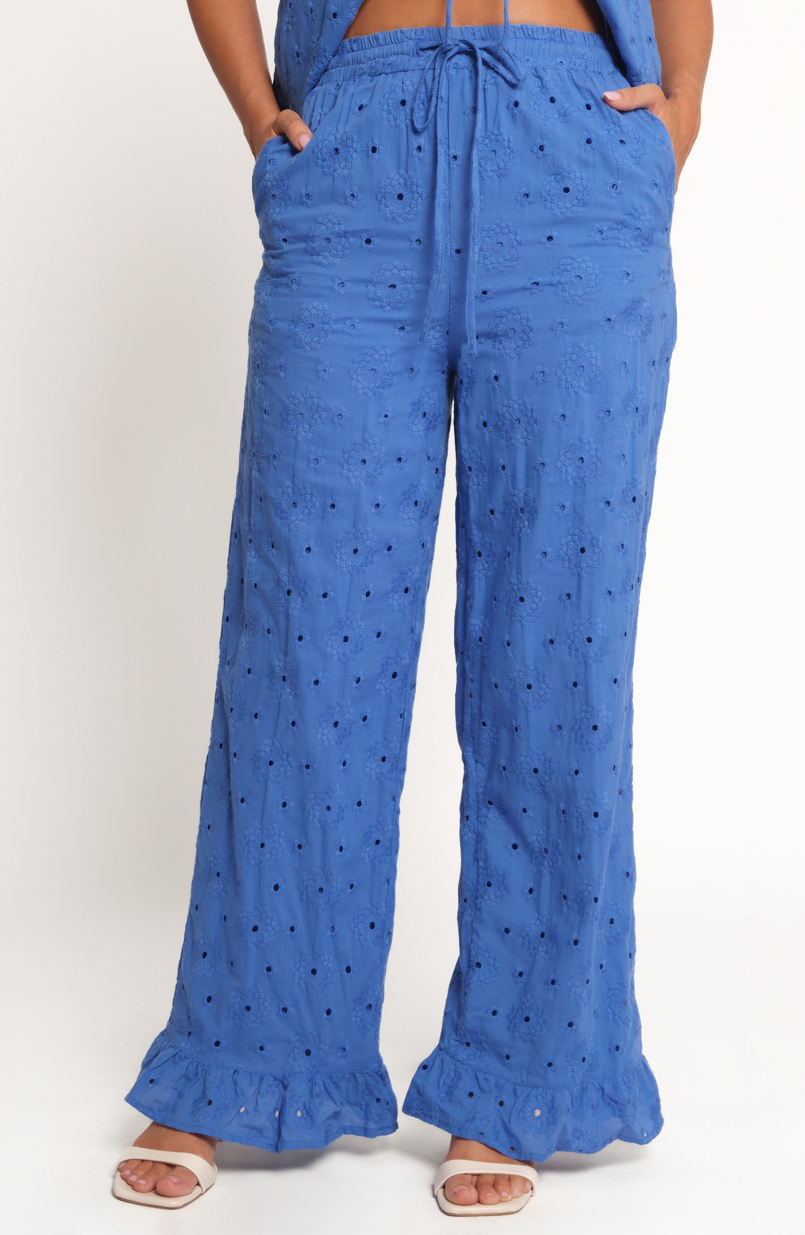 Katya Embroidered Drawstring Straight Leg Pants