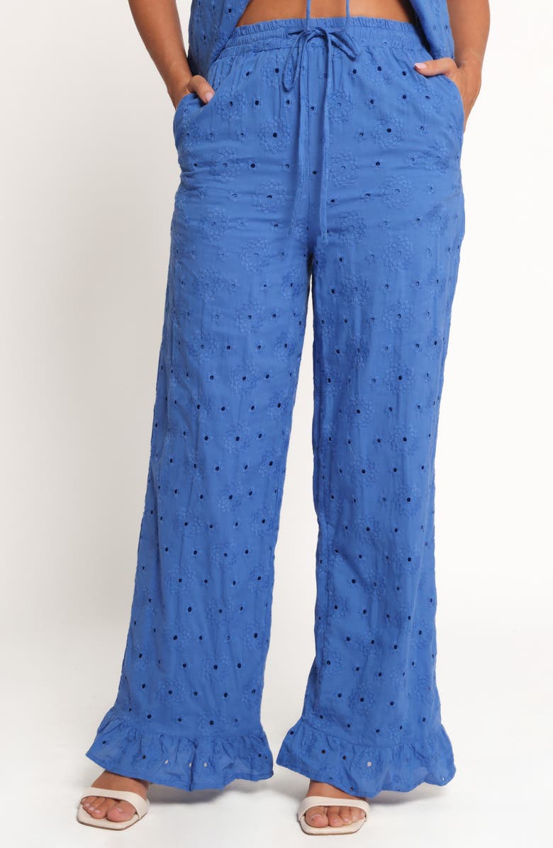 Petal & Pup Katya Embroidered Drawstring Straight Leg Pants, Main, color, Cobalt