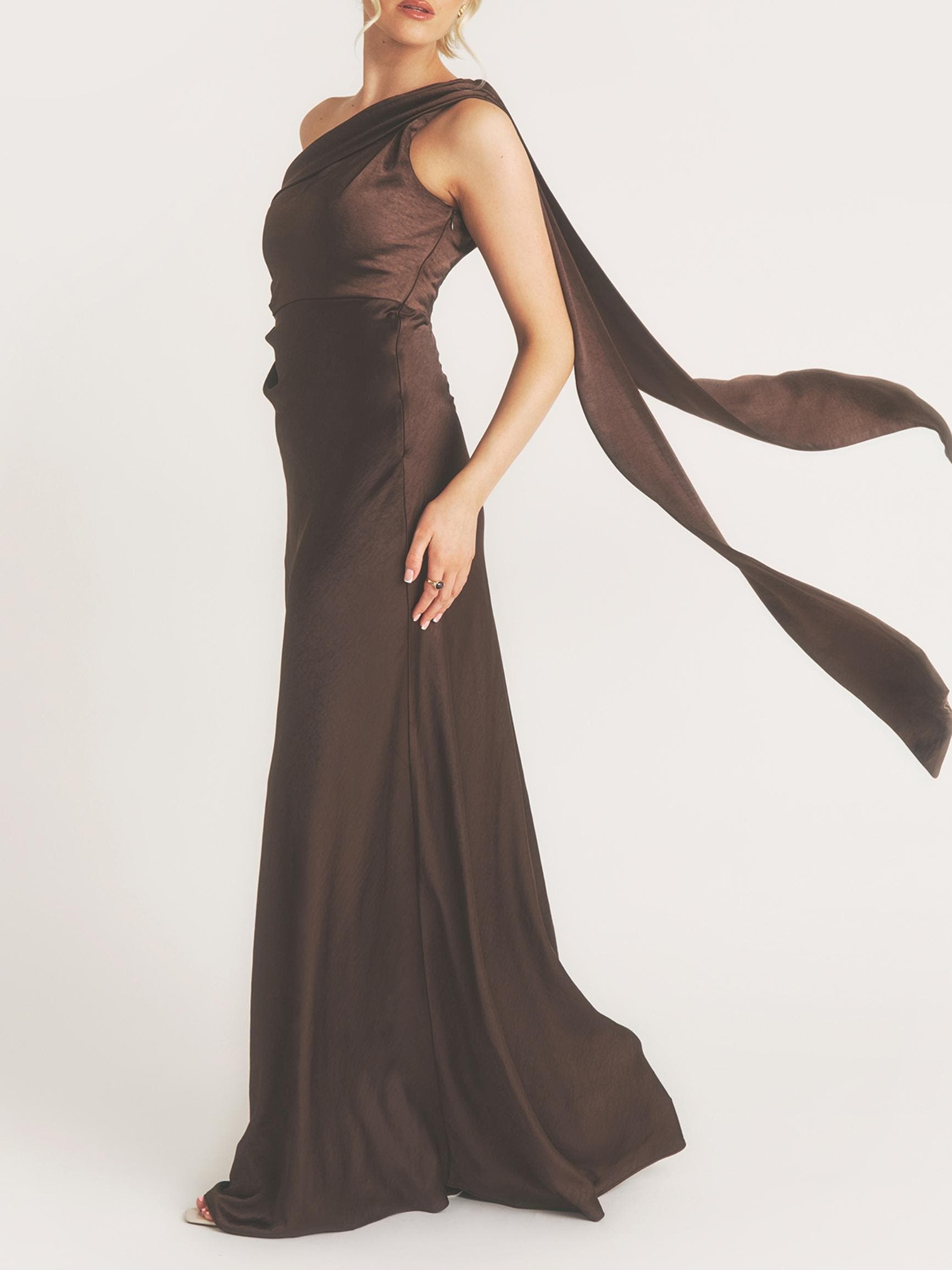 One Shoulder Drape Satin Bridesmaid Dress