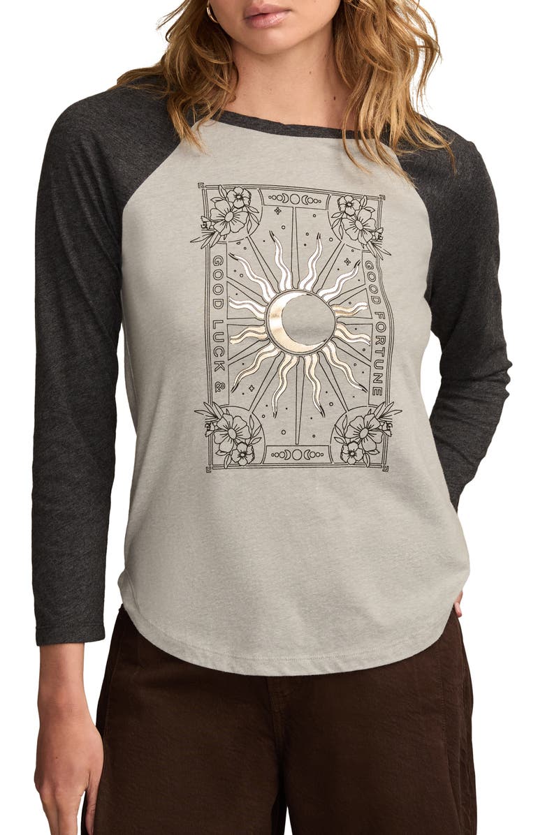 Lucky Brand Good Fortune Sun Poster Raglan Top, Main, color, Grey/ Jet Black