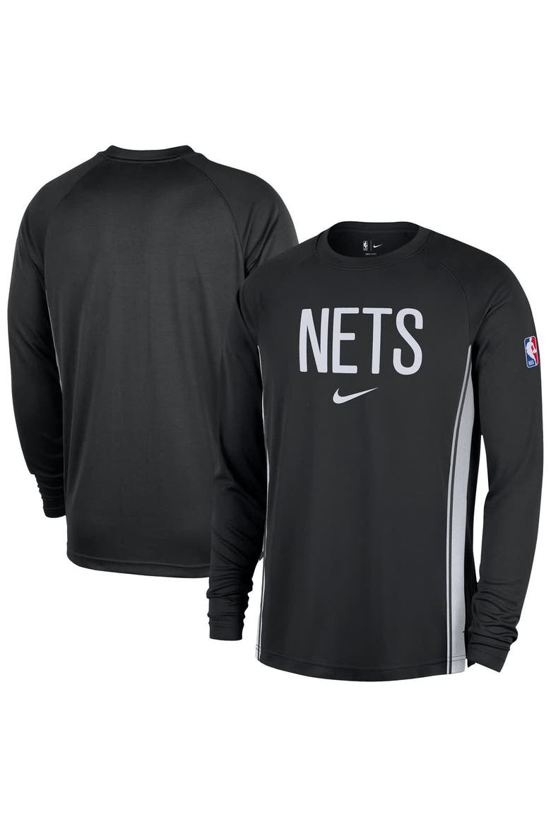 Men's Nike Black Brooklyn Nets 2025/26 Authentic Pre-Game Legend Dri-FIT Long Sleeve Shooting Shirt, Main, color, Black