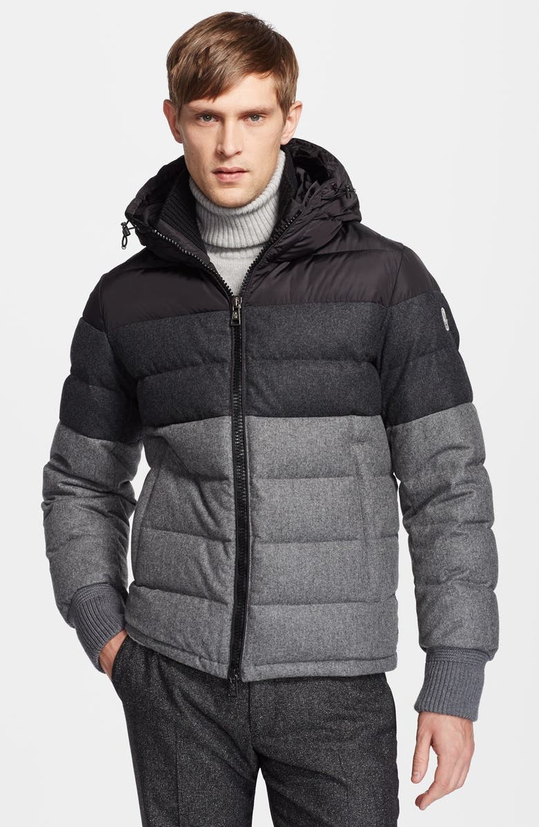 Moncler 'Harvey' Colorblock Down Hooded Jacket, Main, color, 