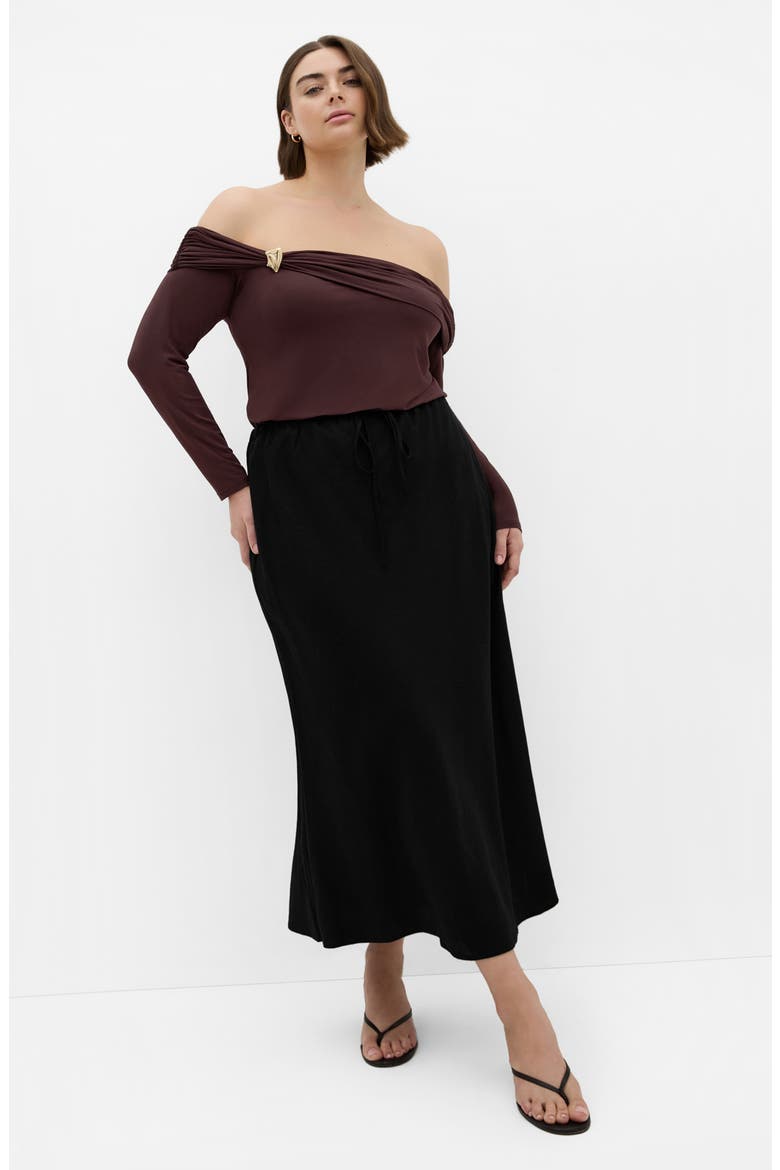 Ruched Off the Shoulder Top, Alternate, color, CHOCOLATE