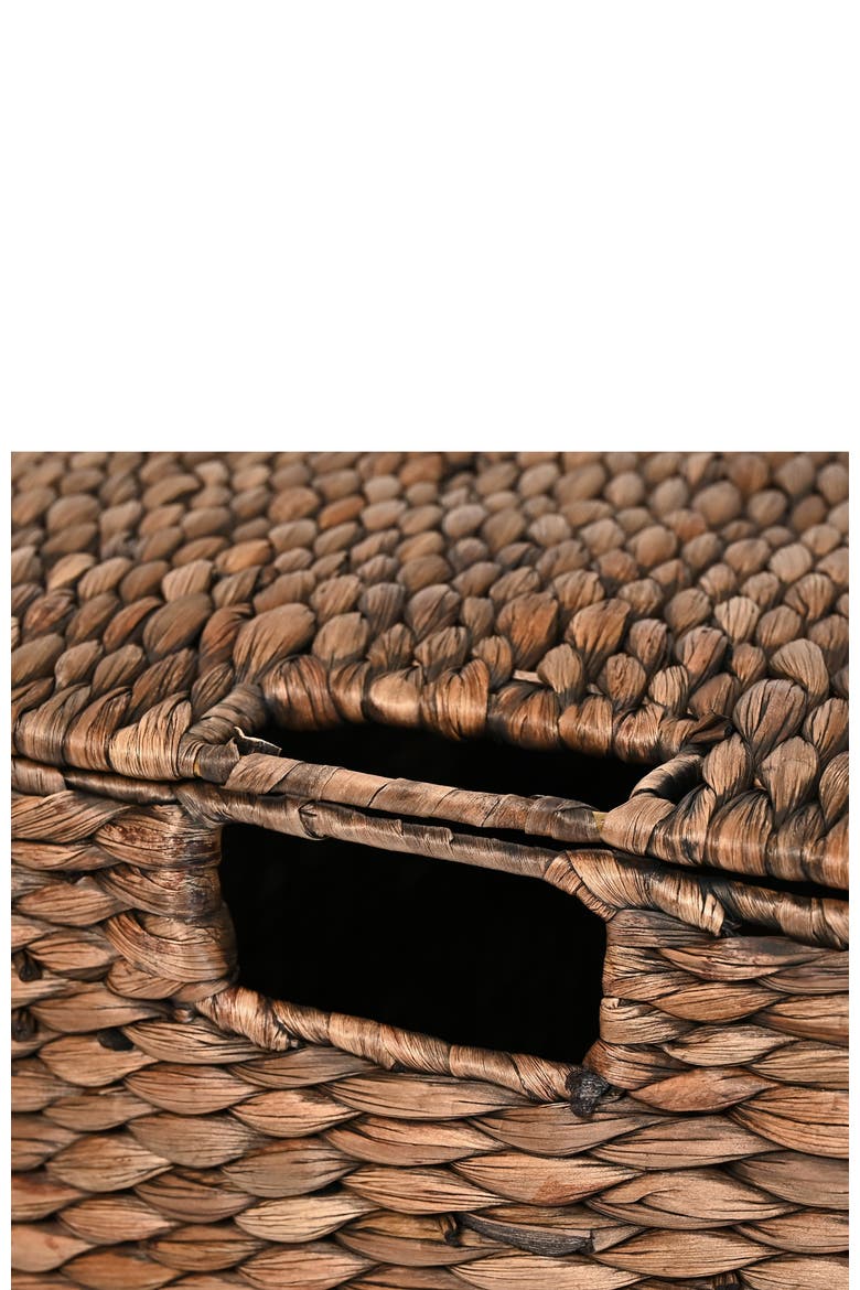 Brooks Classic Farmhouse Woven Hyacinth Rectangular Storage Baskets with Lids and Handles, Alternate, color, Brown