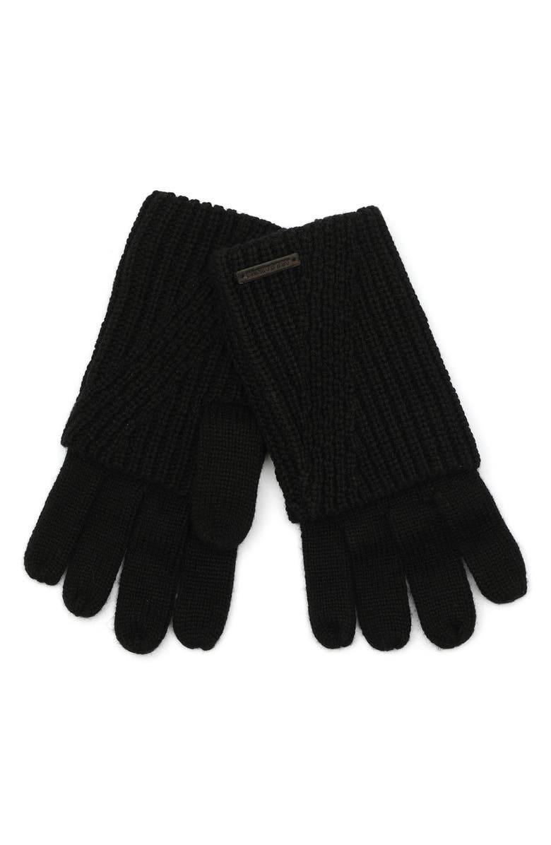 AllSaints Traveling Foldable Cuff Knit Gloves, Alternate, color, Black