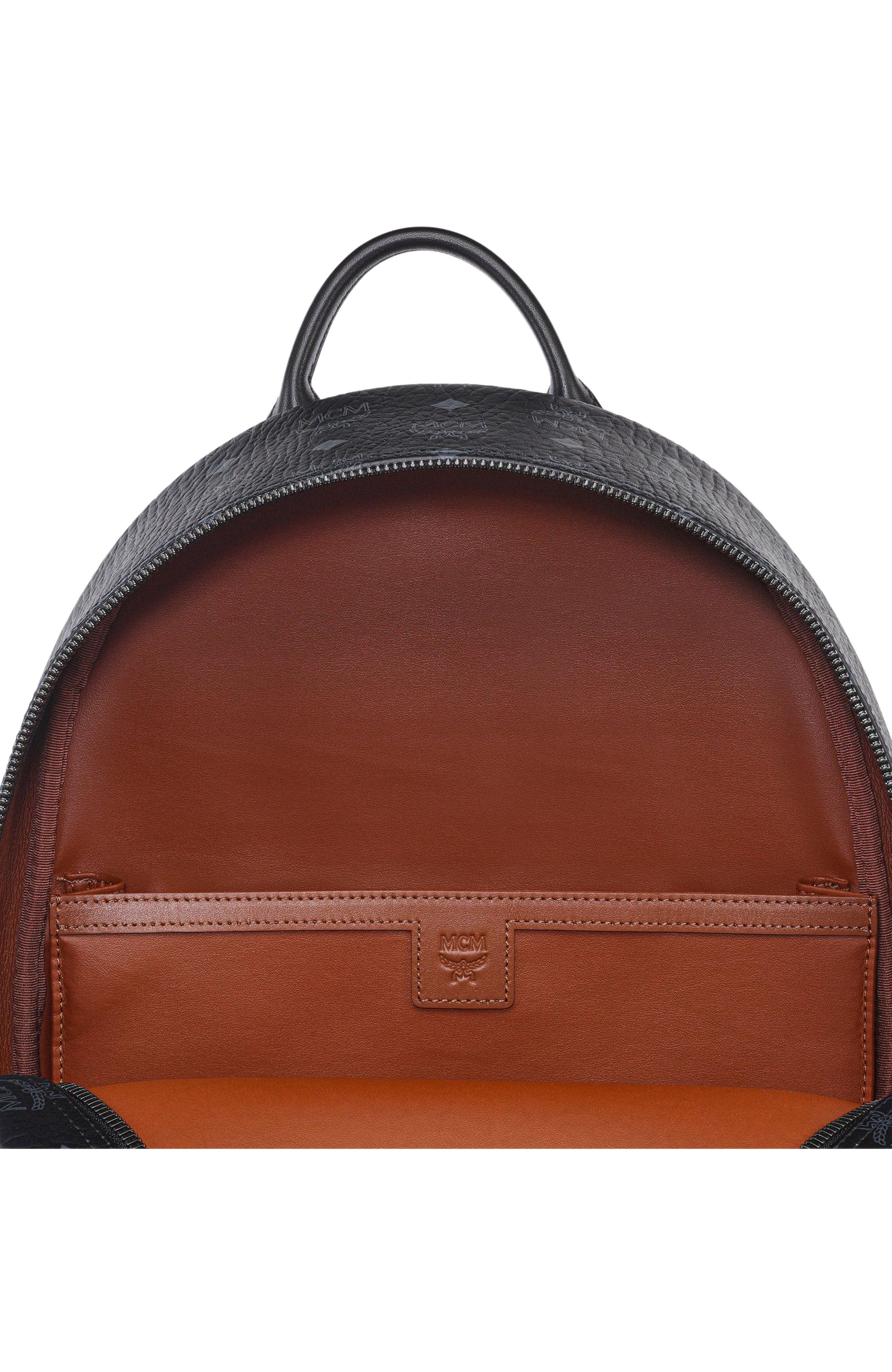 MCM Stark Side Studs Backpack in Visetos, Alternate, color, Black