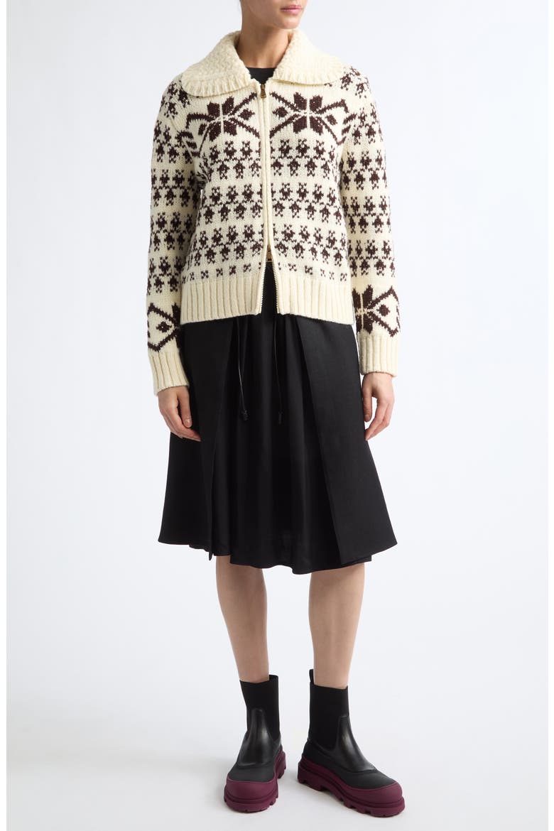 Fair Isle Wool Blend Zip Cardigan, Alternate, color, WHITE