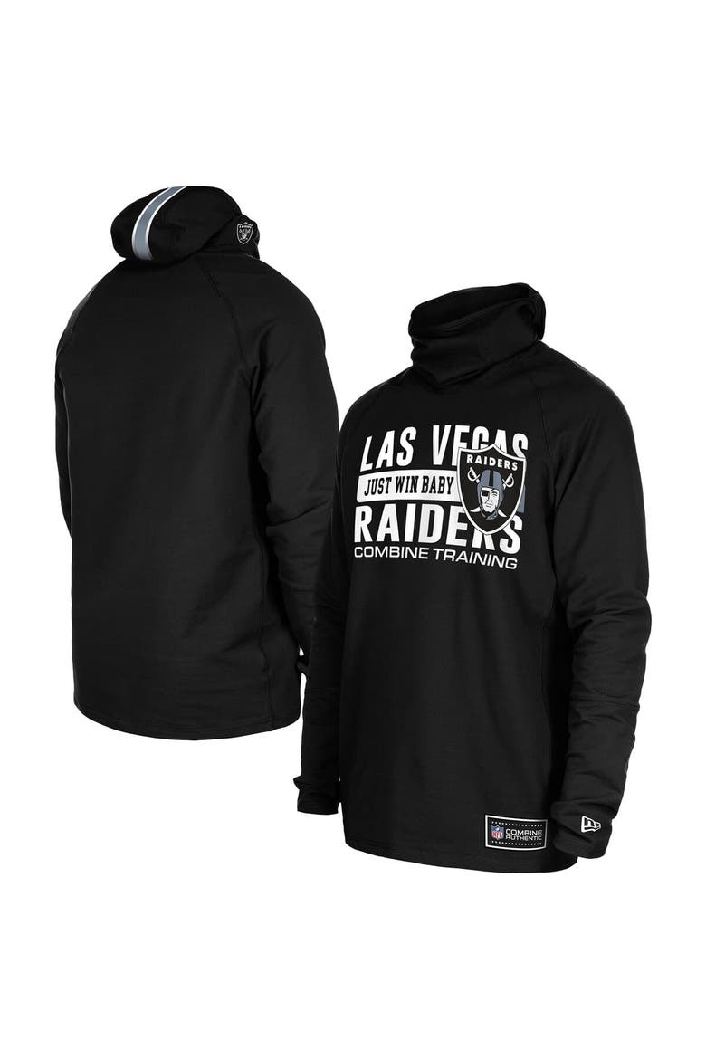 Men's New Era Black Las Vegas Raiders Functional Fandom Balaclava Helmet Stripe Tri-Blend Hoodie, Main, color, Black