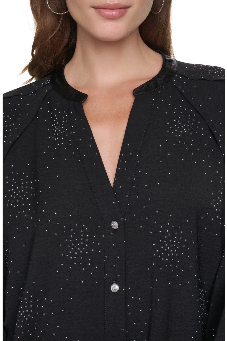 Firework Embellished Shirt with Faux Leather Cuffs, Alternate, color, BLACK