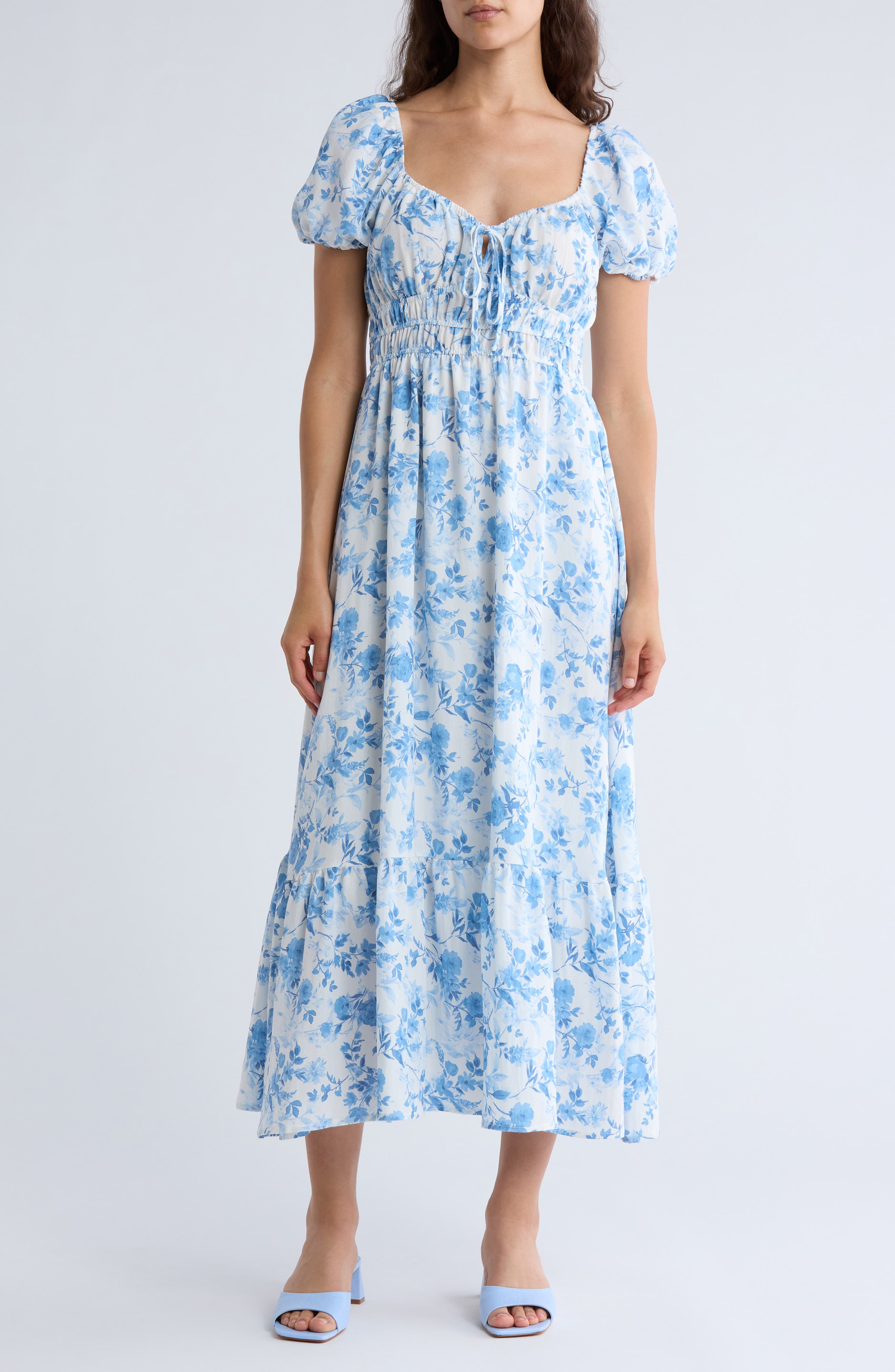 Floral Puff Sleeve Midi Dress - image 3