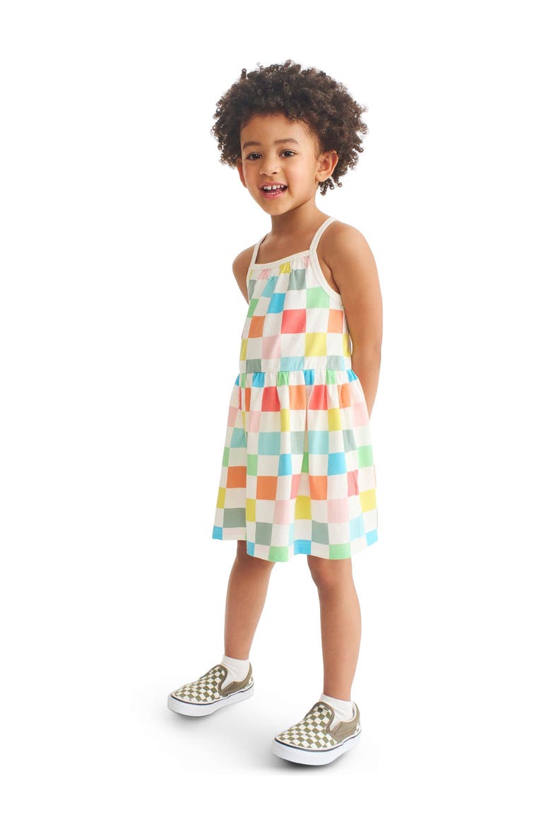 Kids Picnic Dress In Rainbow Patterns, Alternate, color, Ivory Rainbow Check