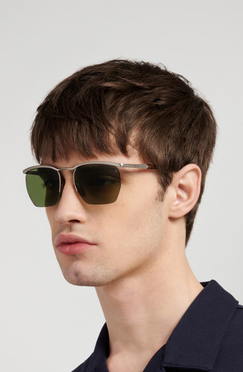 David Beckham Eyewear 55mm Square Sunglasses, Alternate, color, Palladium Brown/ Green