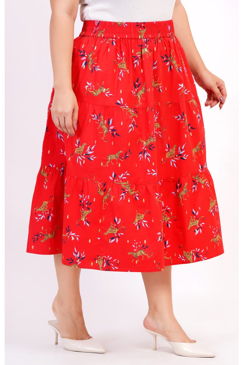 Evelyn Tiered Midi Skirt, Alternate, color, Lucky Cheetah Poppy Red