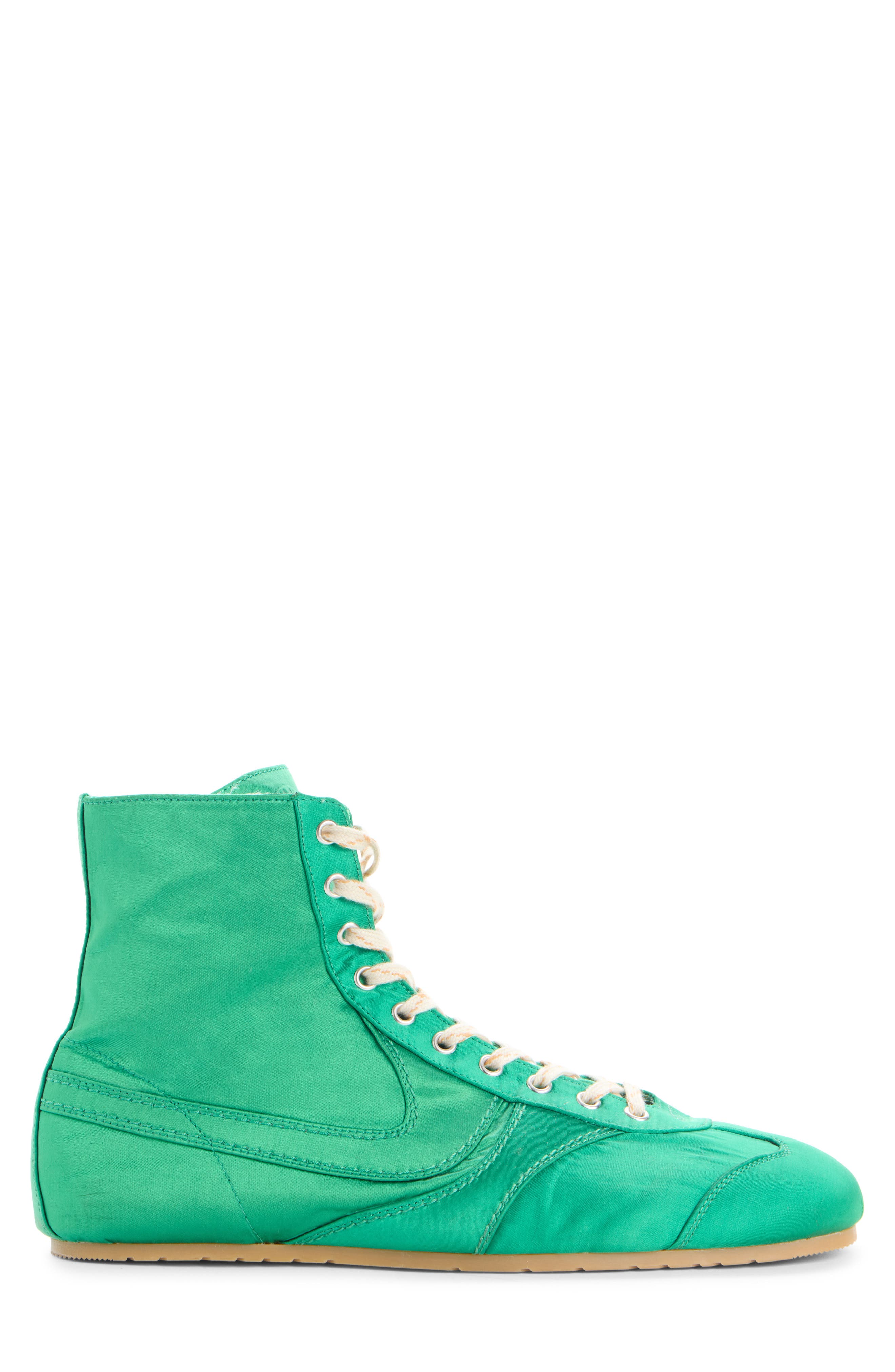 Dries Van Noten Soft & Slim Satin High Top Sneaker, Alternate, color, Green 604