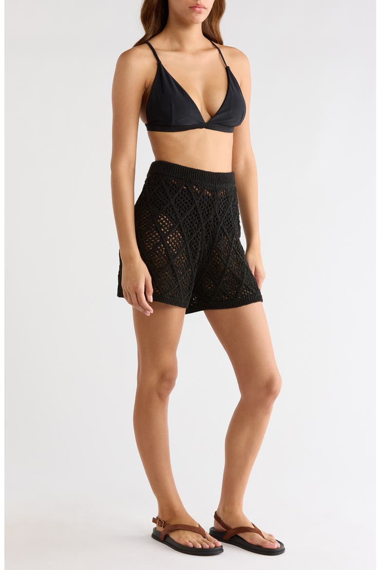 Openwork Knit Cover-Up Shorts, Alternate, color, BLACK